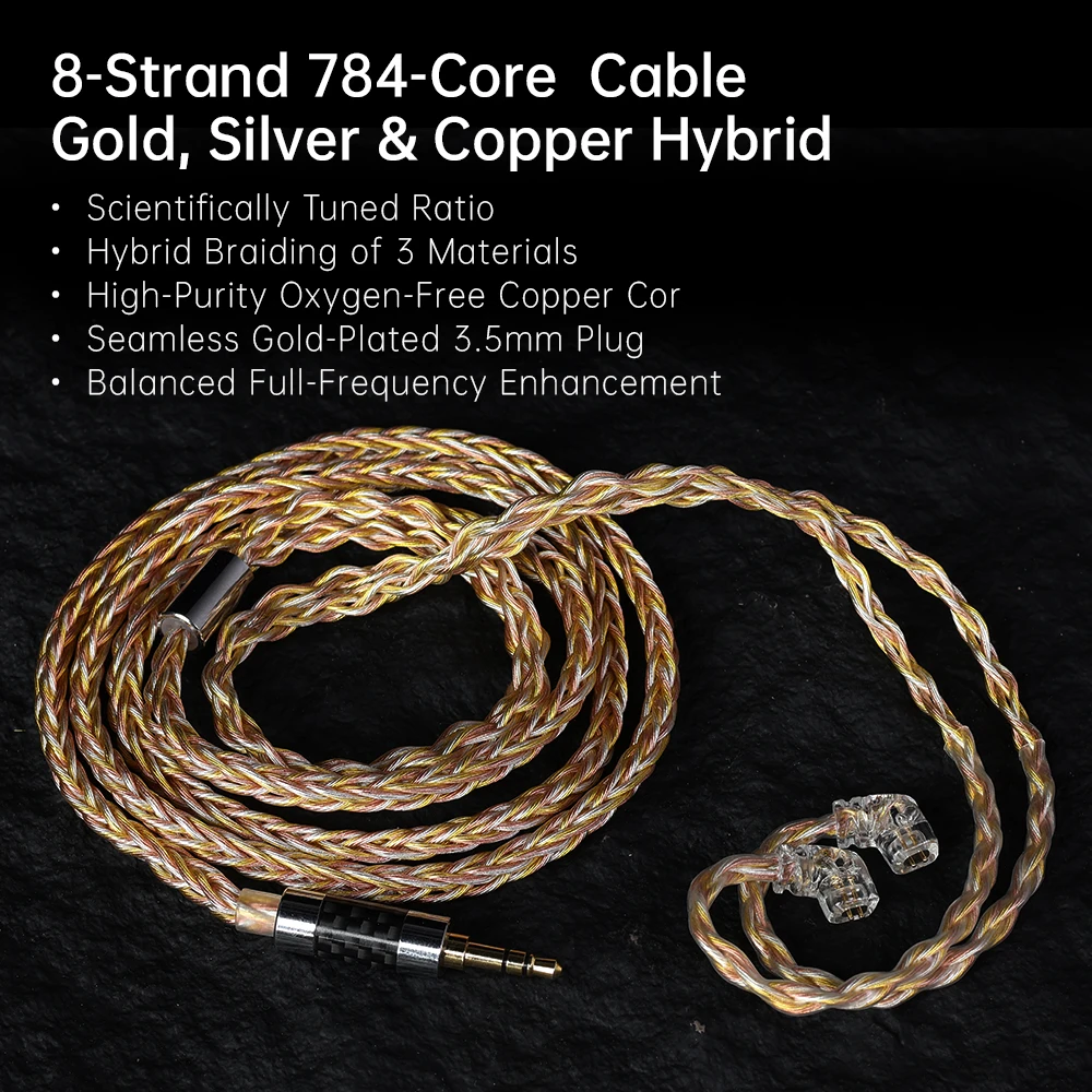 CCA high-purity 8-strand 784 oxygen free copper core braided headphone cable with 0.78Cpin suitable for KZ/ND/CCA headphones