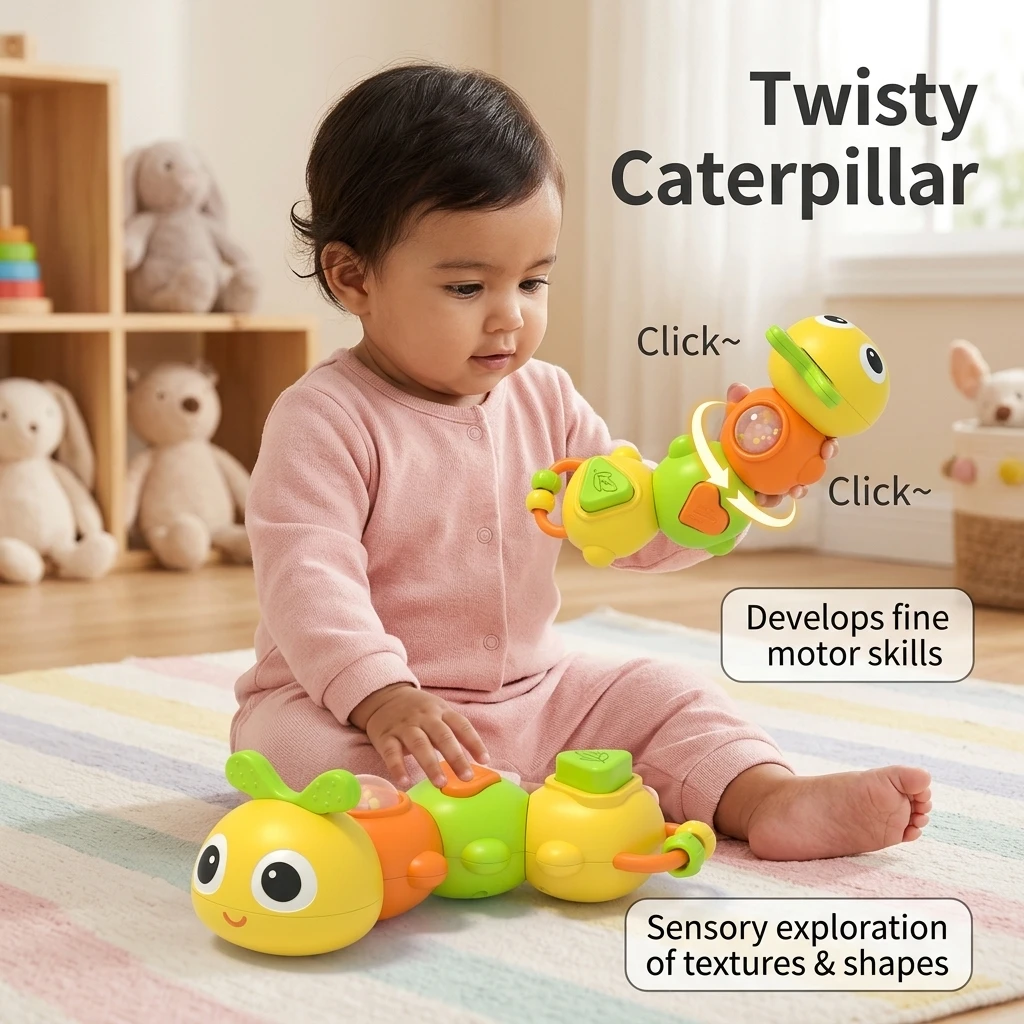 Best-Selling Multi-Jointed Rotating Caterpillar Sensory Toy for Ages 3 and Above, Fine Motor Training Toy for Toddlers, Multifunctional Interactive Hand-Twisting Teething Toy, Indoor Floor Play Toy, Portable Travel Toy, Parent-Child Interactive Game, Baby Soothing Toy, Montessori Enlightenment, Birthday Gift, Safe and Non-Toxic Abs Plastic, Lightweight and Compact, Durable and Resistant to Falls, Portable Mini Size, Odor-Free