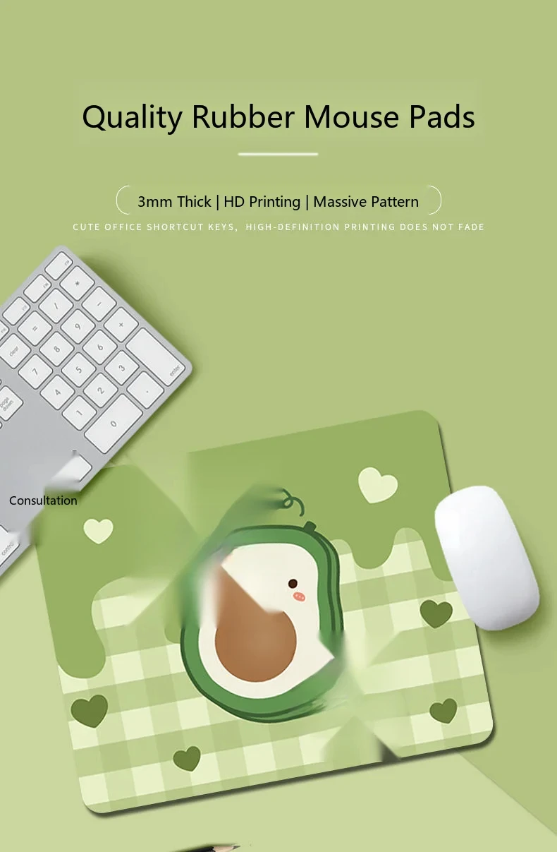 Avocado-Mauspad, Mini-Schreibtischunterlage, Niedliches Kawaii-Gummipad für Büro und Gaming, 7 Muster – Detail 1
