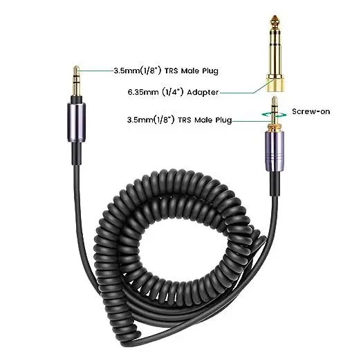 Hochwertiges Audiokabel für Sony 1000XM5 Kopfhörer, spiralförmiges AUX-Kabel, Upgrade-Kabel mit 6,35-mm-Adapterstecker, Plug-and-Play. – Detail 2