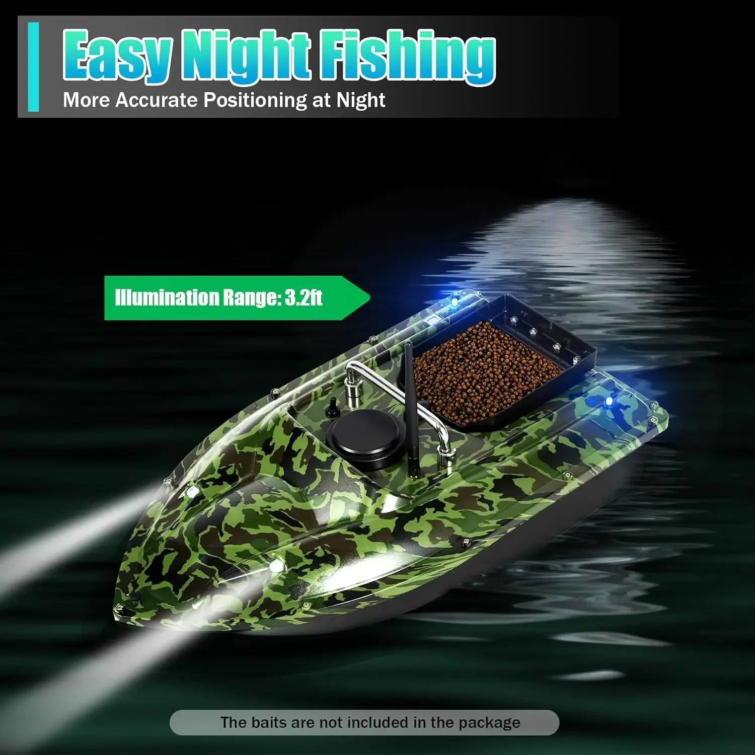 قارب طعم صيد بطول 500 متر، قارب طعم يعمل بالتحكم عن بعد، مقبض قابل للطي، سعة 1.5 كجم، مناسب للبحيرات والأنهار والمحيطات