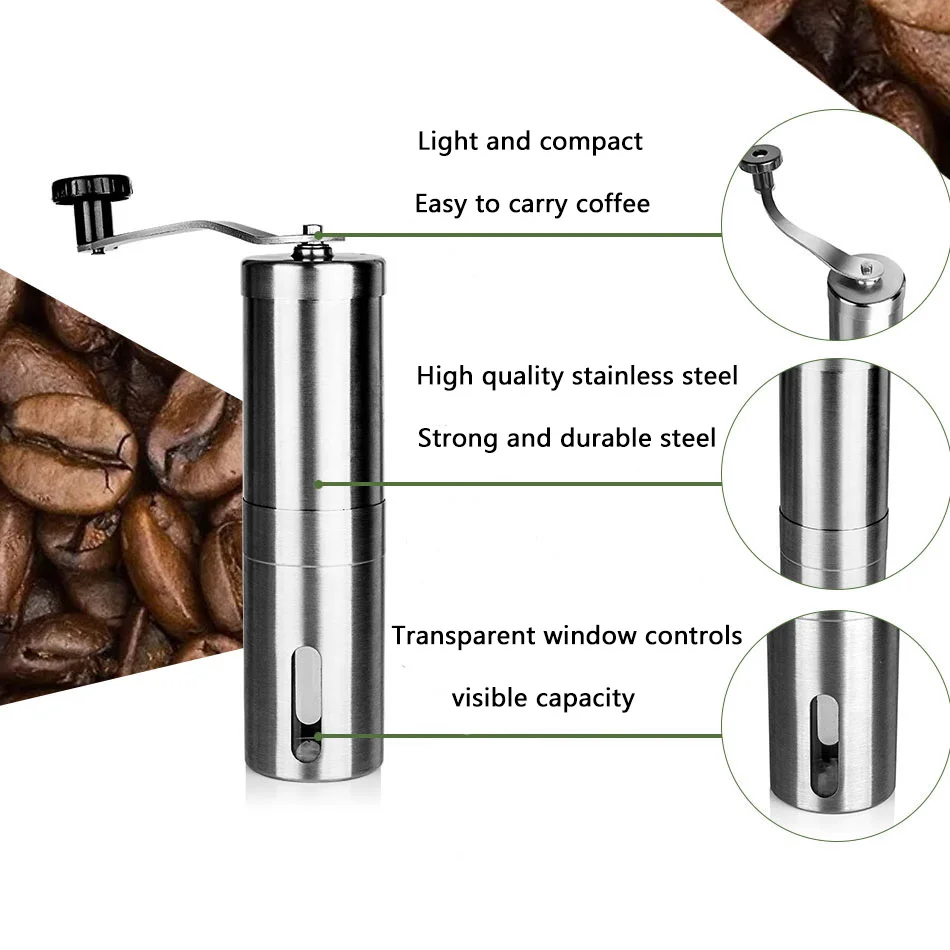 Manual Coffee Grinder Mini Stainless Steel Hand Handmade Coffee Bean Burr Grinders Mill Kitchen Tool Grinders Coffee Accessories