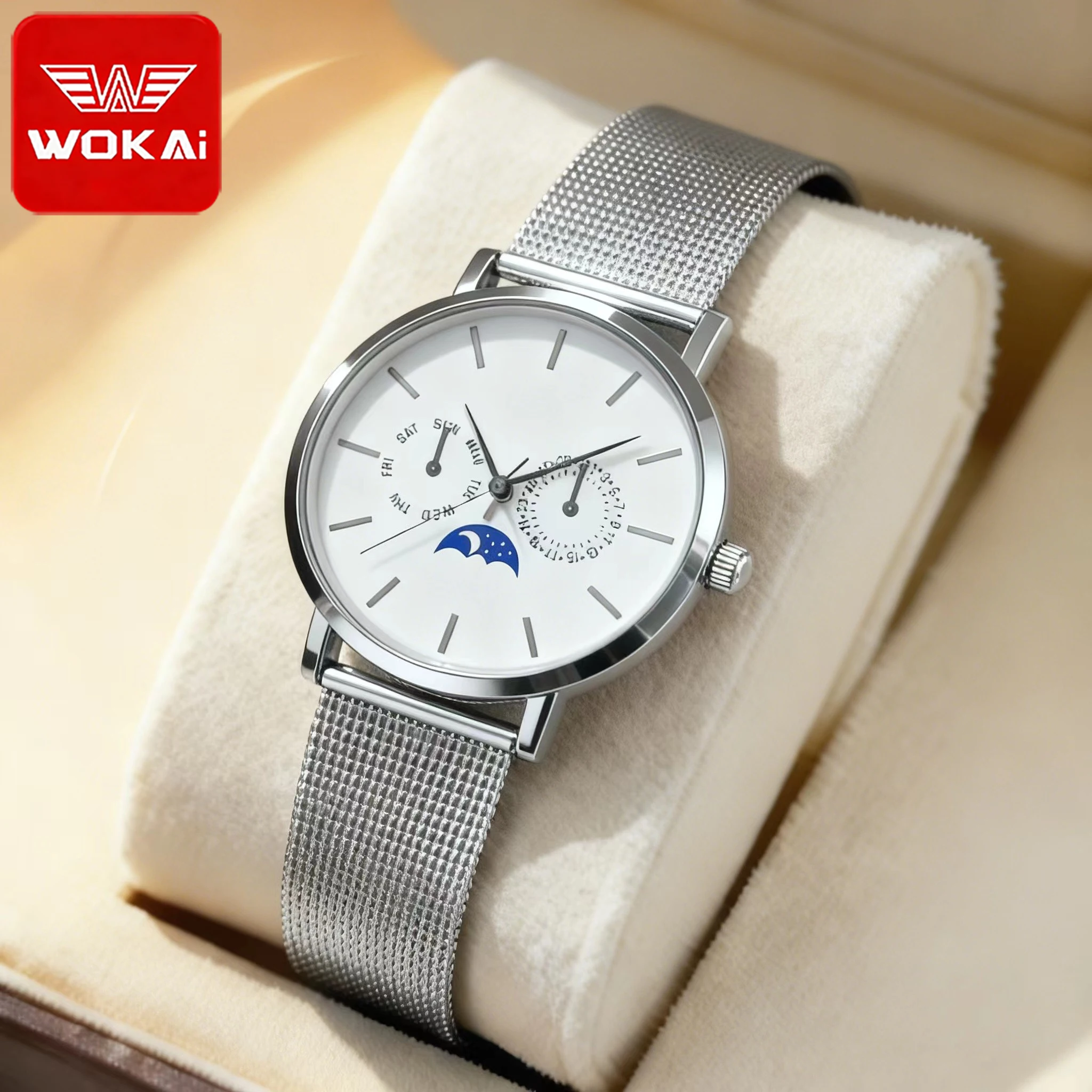 WOKAI Nam Cao Cấp Giải Trí Dây Đồng Hồ Thạch Anh Dây Dạ Quang Chống Thấm Nước Kinh Doanh Đồng Hồ Chống Thấm Nước Phong Cách Đơn Giản Thời Trang