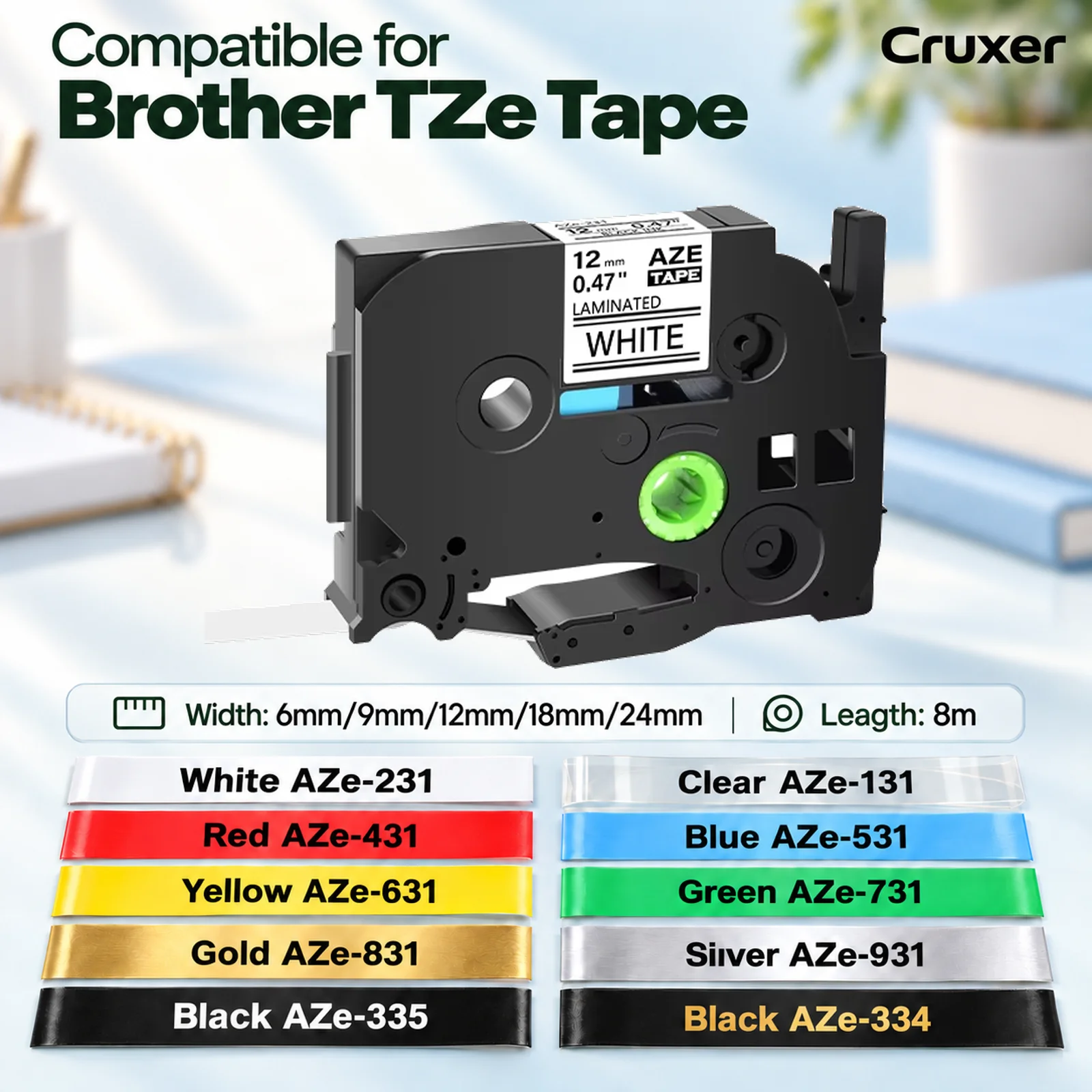 1Pcs Multicolor Compatible for Brother Ribbon 6/9/12/18/24mm TZ-231 631 251 Laminated Tape 100% Compatible Brother Label Printer