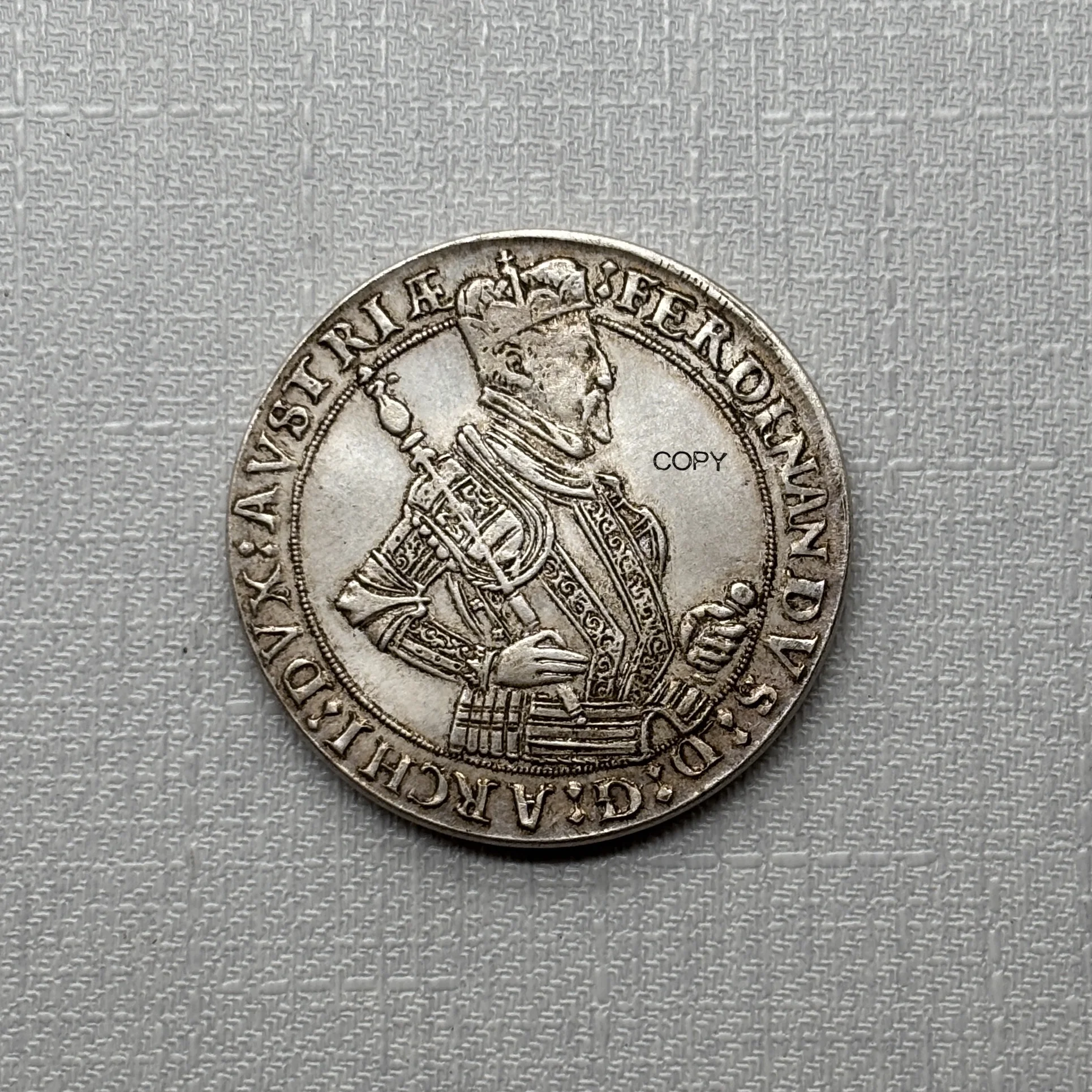 Австрийские монеты 1595 года, 1 талер, Фердинанд II, графство Тироль, Халл, металлическая посеребренная копия, сувенирные монеты