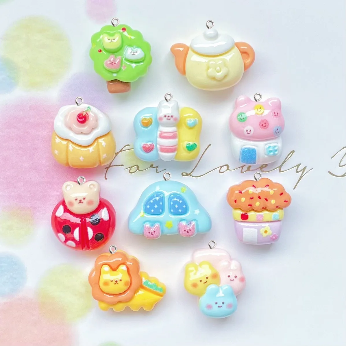 10Pcs Glossy Cartoon Resin Pendants Animal House Car Teapot Charms DIY Handmade Jewelry Keychain Phone Case Cream Glue Decor