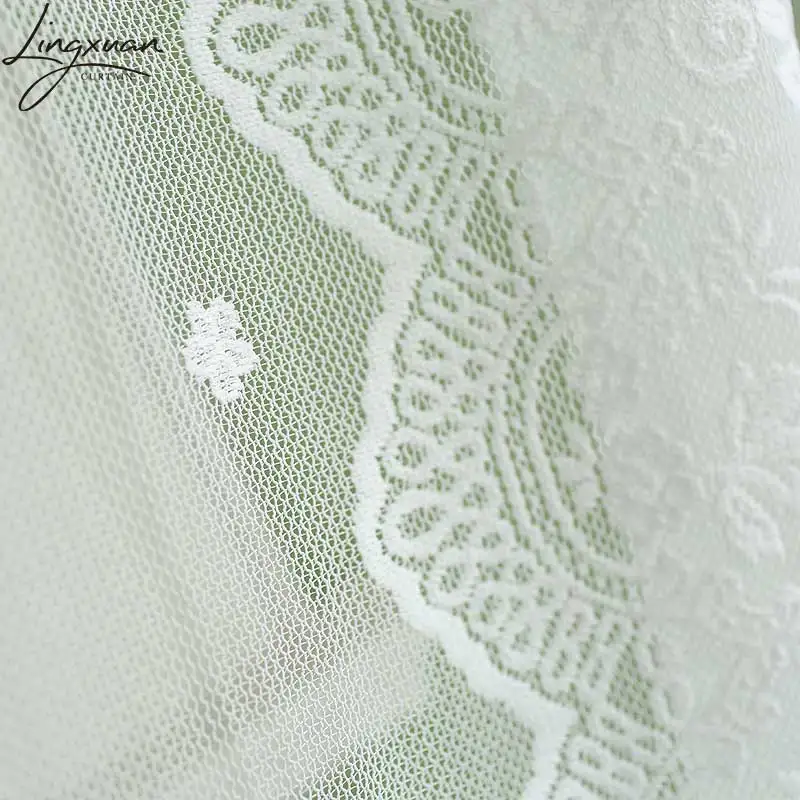 White Short Curtain Tulle Window Curtains For Bedroom Kitchen European Floral Lace Sheer Voile Drapes For Living Room Wedding