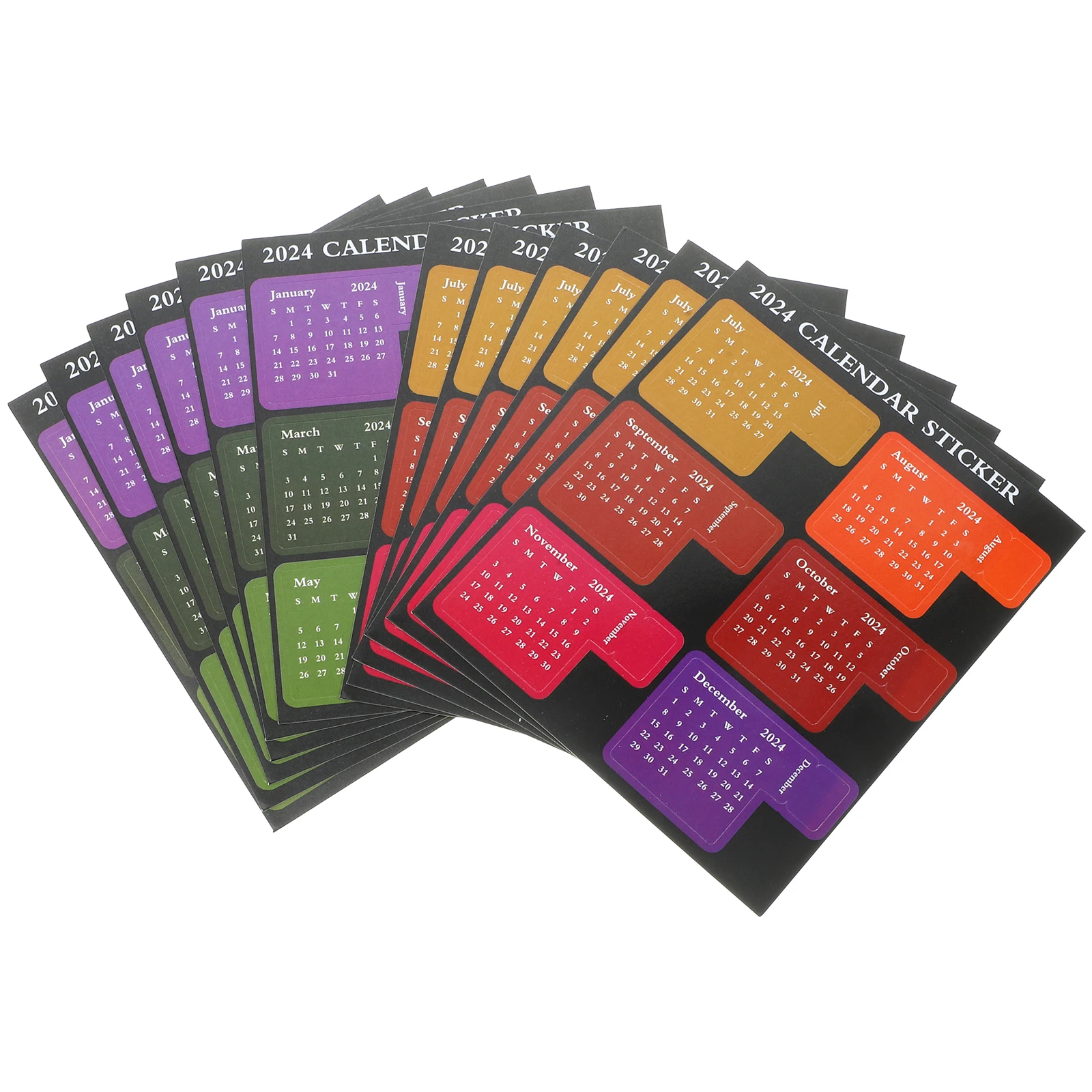 

12 Sheets DIY Sticky Paper Colored Calendar Monthly Index Stickers Schedule Tabs Notebook Planner 2024 Practical Bookmarks