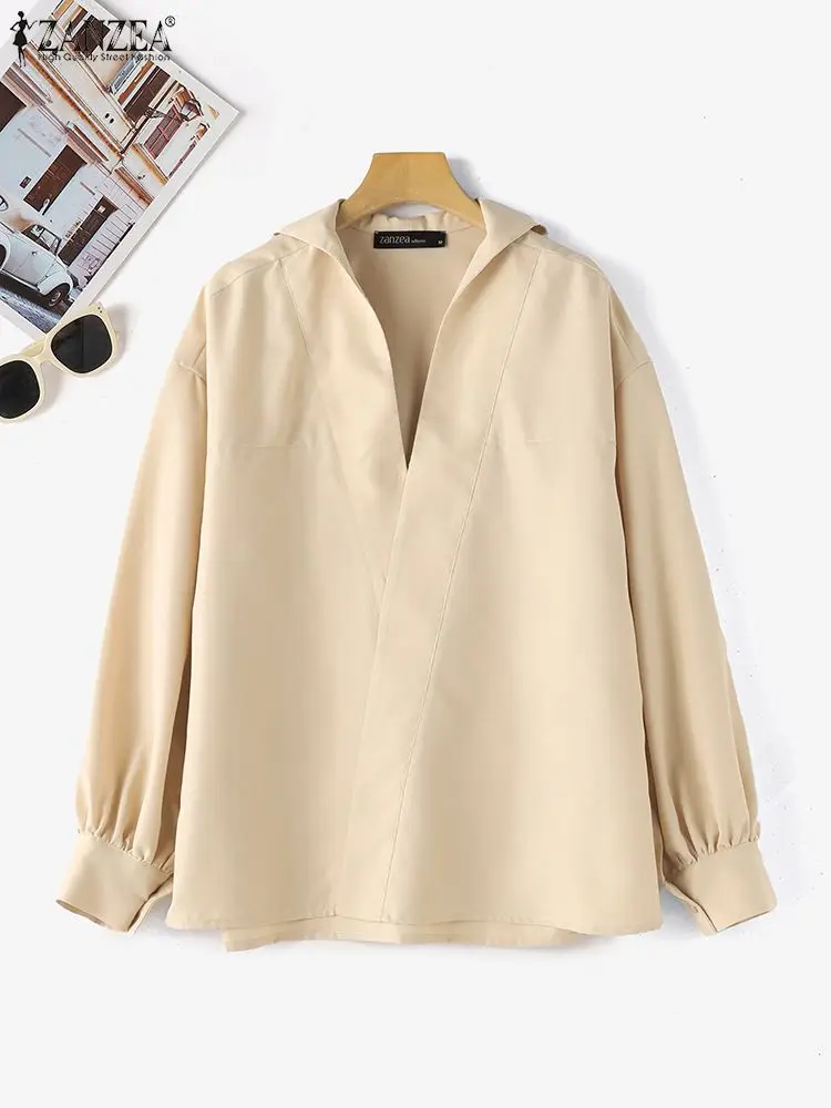 ZANZEA Fashion Lapel V Neck Shirt Women Puff 3/4 Sleeve Blouse Office Casual Loose Solid Color Tops 2024 Summer Street Tunics