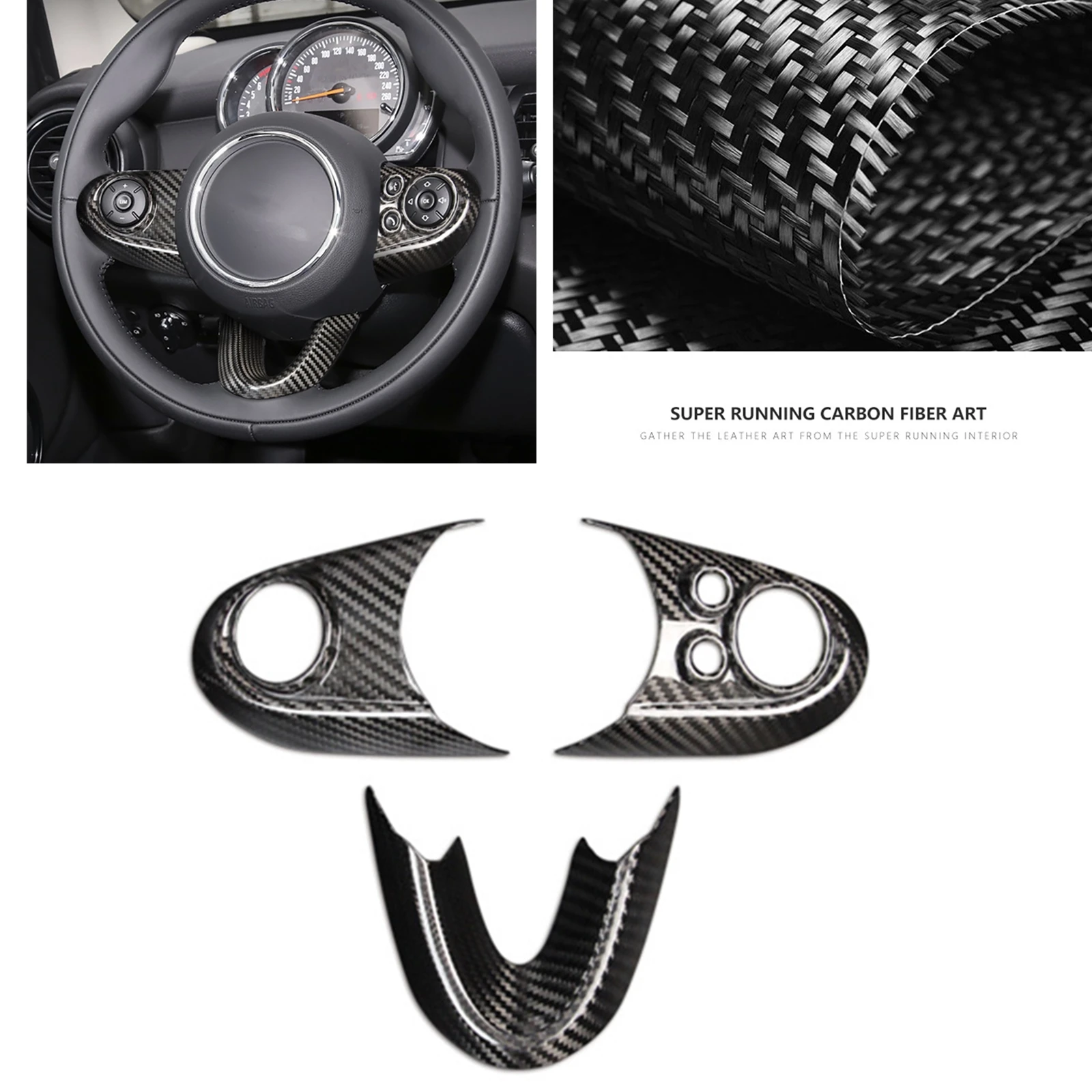 

Carbon Fiber Car Steering Wheel Cover Panel Trim Sticker Strip Decoration For Mini Cooper F54 F55 F56 F57 2014 Base Version