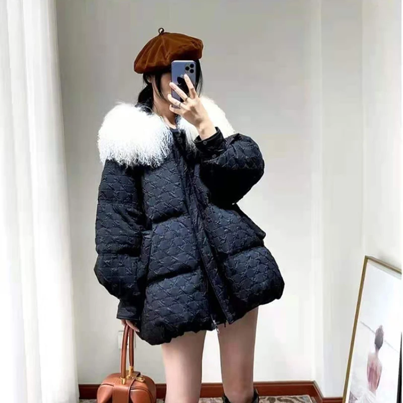 Women\'s Puffer Coats Winter New Outerwears Sweet Fashion Luxury Down Jackets Large Fur Collar Thick Loose Warm Down Coats