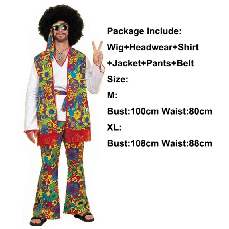 Retro 60s 70s Hippie Cosplay Carnival Halloween Costume for Men Women Fancy Disguise Clothing Party Fringed Native Night Club M1