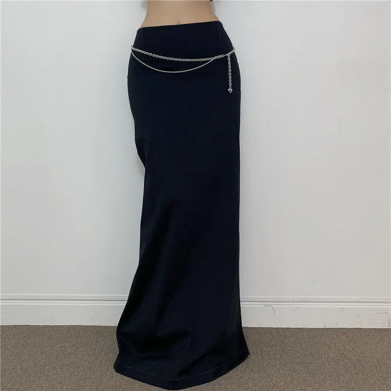 Damska spódnica bodycon w stylu retro, brązowa, z rozcięciem, o kroju spicy girl, z niskim stanem, wyszczuplająca, długa, modna i szykowna, 2025.