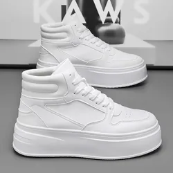 Original Men's White Sneakers Trend Leather High Top Shoes Men Platform Sneakers Height Increasing Lace-up Men Fashion Sneakers