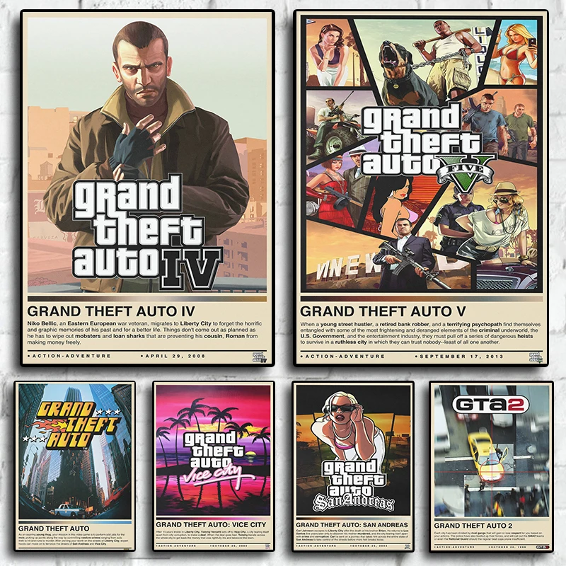 Video Game GTA Grand Theft Auto San Andreas Print Poster For Living Room 80s Vintage Art Home Wall Decor Pictures Gaming Gift