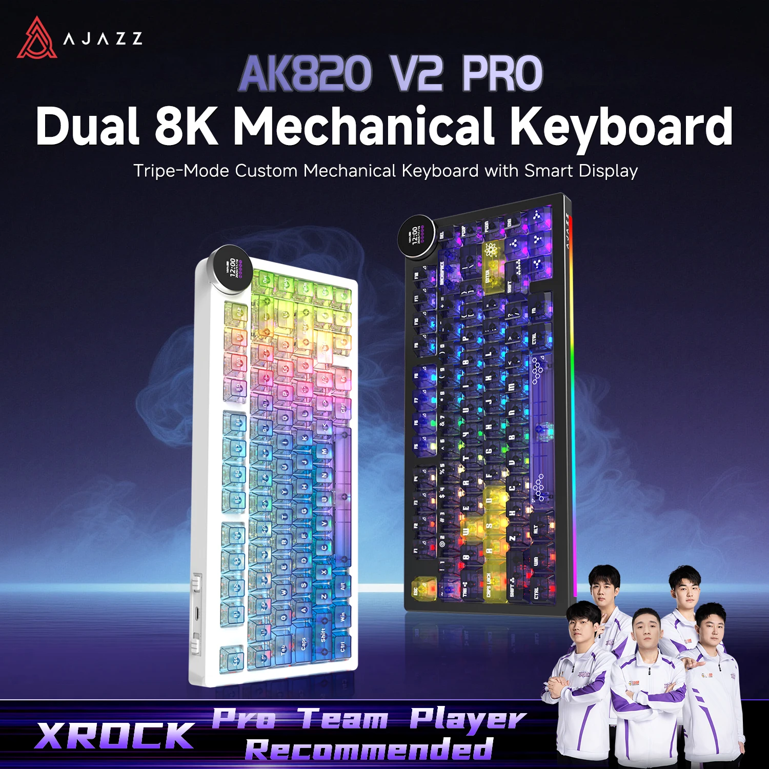 Clavier mécanique de jeu AJAZZ AK820 V2 Pro 75% ABS 82 touches 10000mAh sans fil tri-mode pour ordinateur portable PC