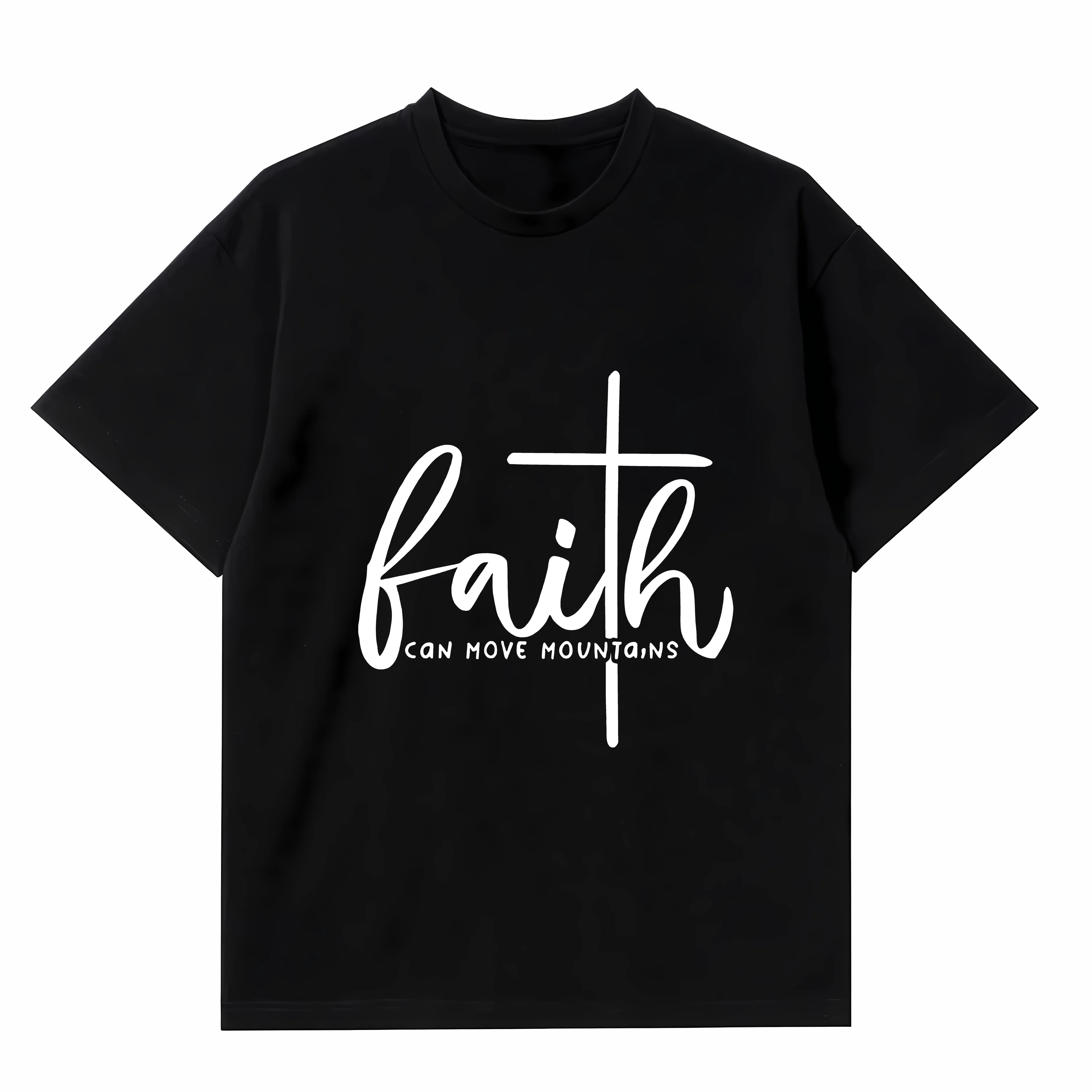 

Men Crew Neck Short Sleeve T Shirt Cursive Faith Cross Graphic Print Tees Faith Can Move Mountains Bible Verse Inspirational Religious Casual Christian Lover Daily Tops 000106