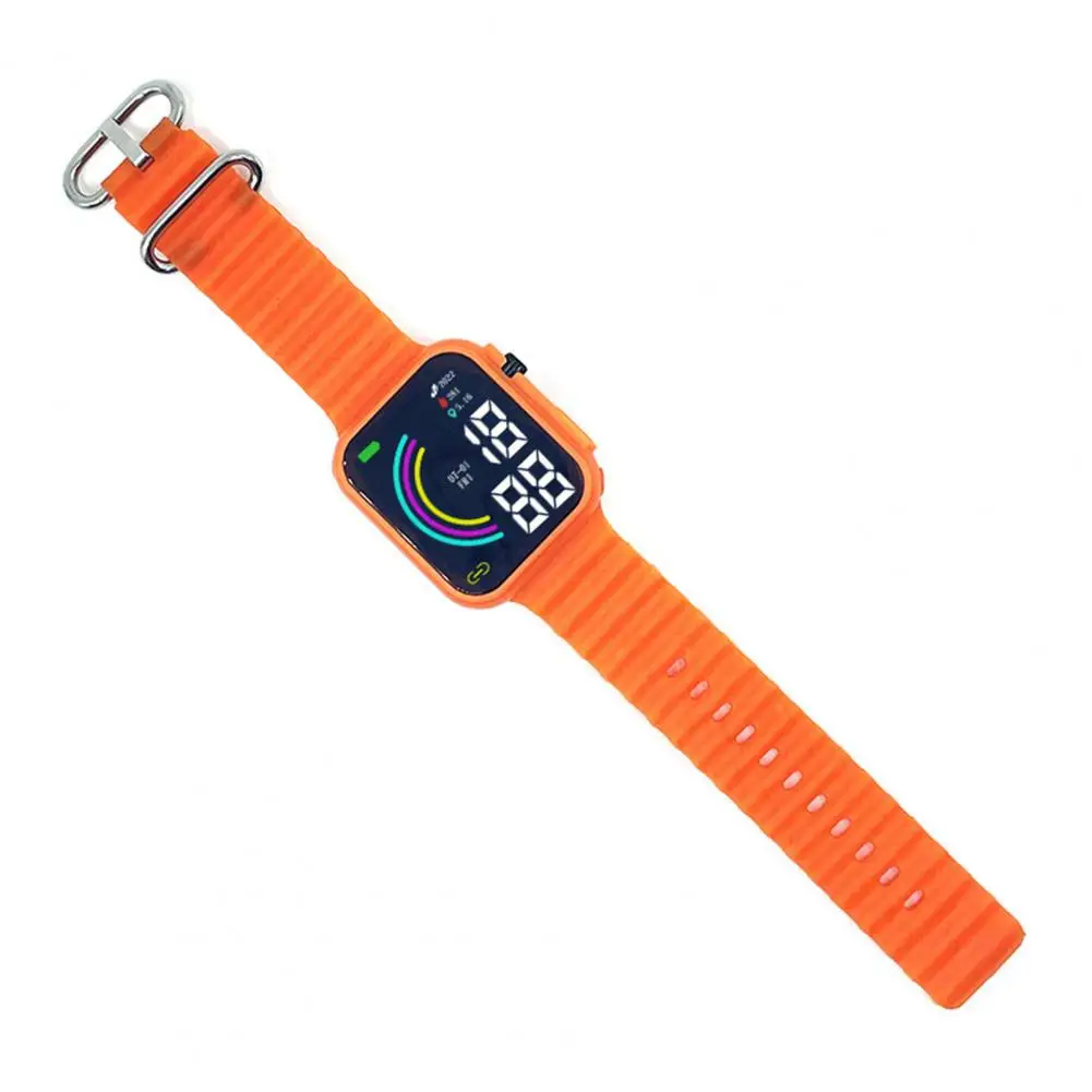 Double-buckle Strap Watch Colorful Led Electronic Watch with Soft Anti-slip Strap for Kids Students Square Rainbow for Sports