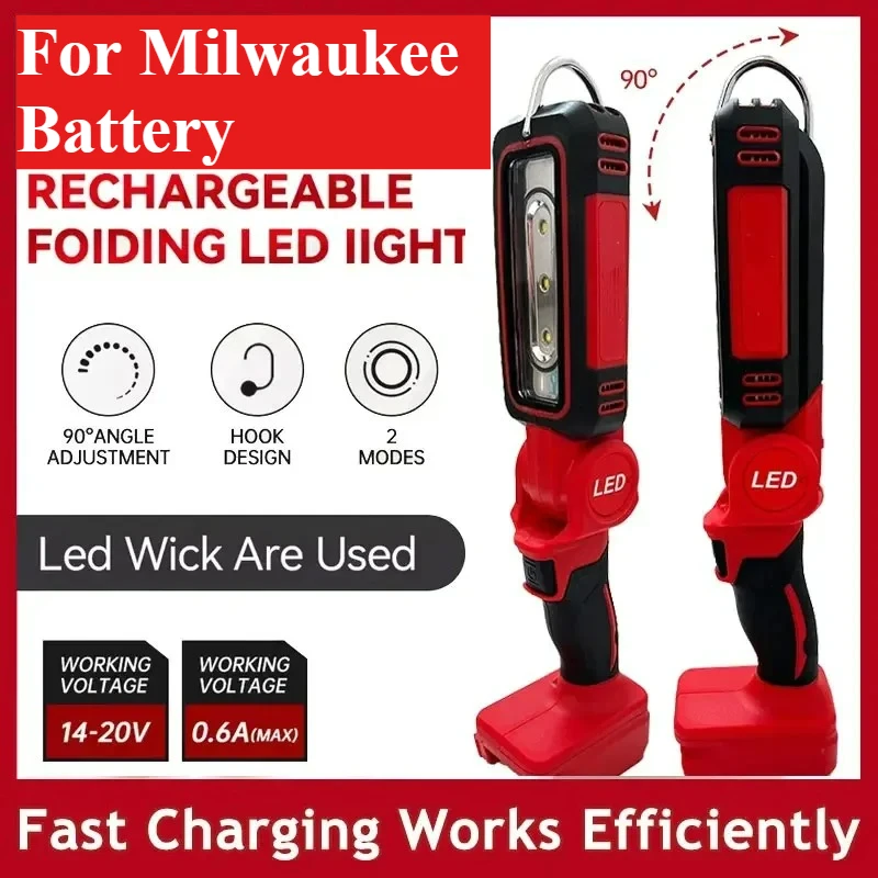 

Rechargeable 300W 1200LM Cordless LED Work Light 2 Gear Portable Outdoors Flood Lighting Flashlight for Milwaukee 18v Batte