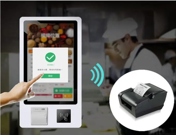 h LCD Voedsel Bestelmachine Zelfbediening Touchscreen Betalingskiosk met POS en Printer Restaurant WIFI Netwerk 24 "inch
