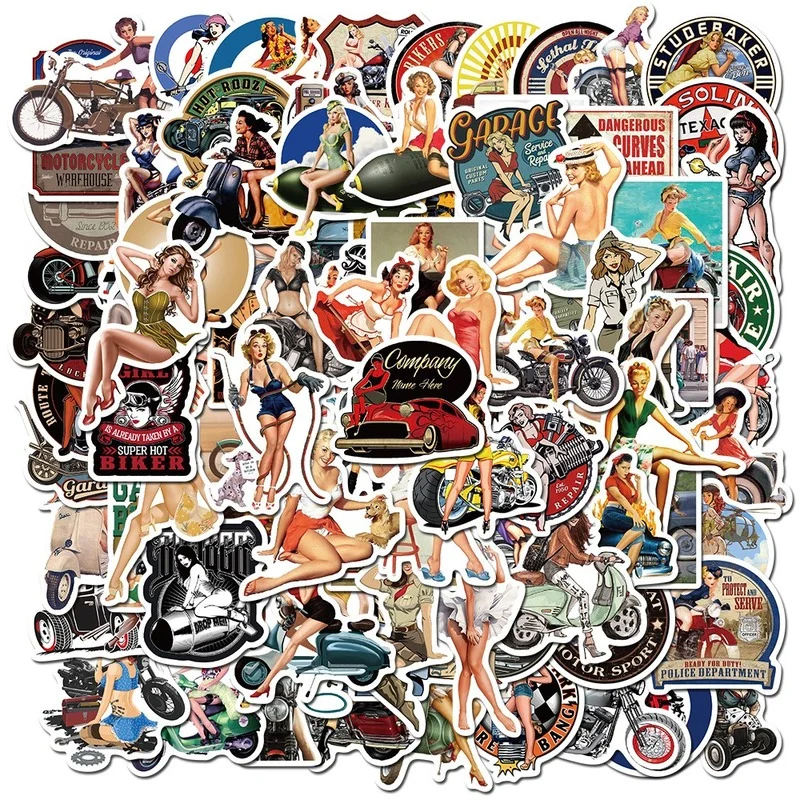 10/50/100pcs Aesthetic Retro Hot Girls Graffiti Stickers Motorcycle Guitar Phone Laptop Refrigerator Luggage Skateboard Decals