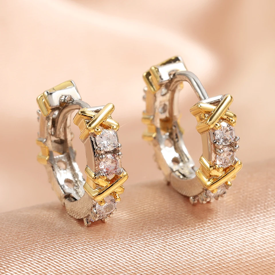 UILZ New Korea INS Gold Color Cross Hoop Earrings For Women Fashion Zircon Earring Daily Work Jewelry