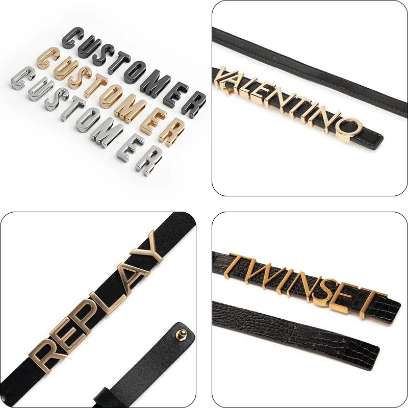 2PCS/26PCS A-ZSilver Metal Dog Collar Wearing Letters Shoulder Strap Mobile Phone Rope Belt Bracelet DIY Letter Buckle Slide