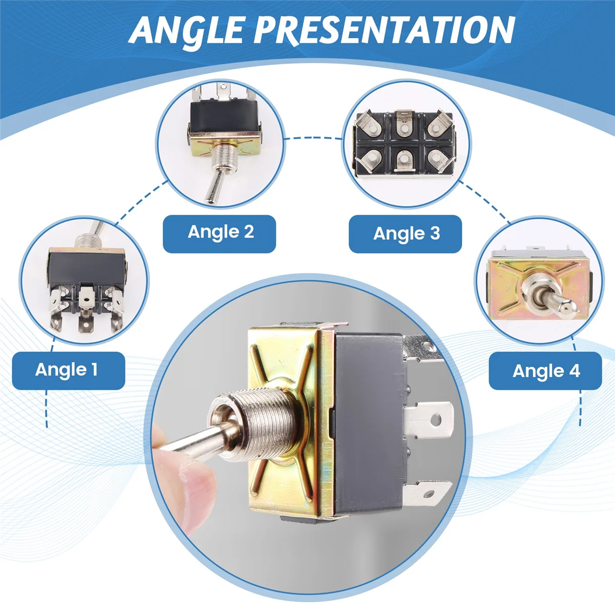 ABYA AC 250V/10A 125V/15A DPDT 3 موضع تشغيل/إيقاف/تشغيل 6 دبابيس تبديل التبديل أسود + فضي #2