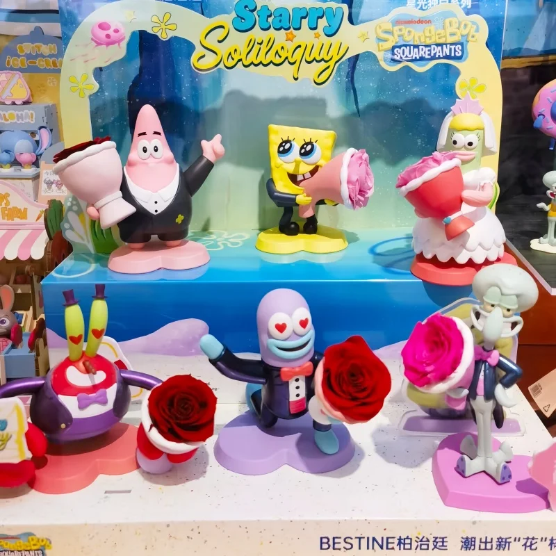 

X11 Spongebob Blind Box Bikini Bottom Residents Starlight Monologue Preserved Rose Collectible Figurine Romantic Gift For Women