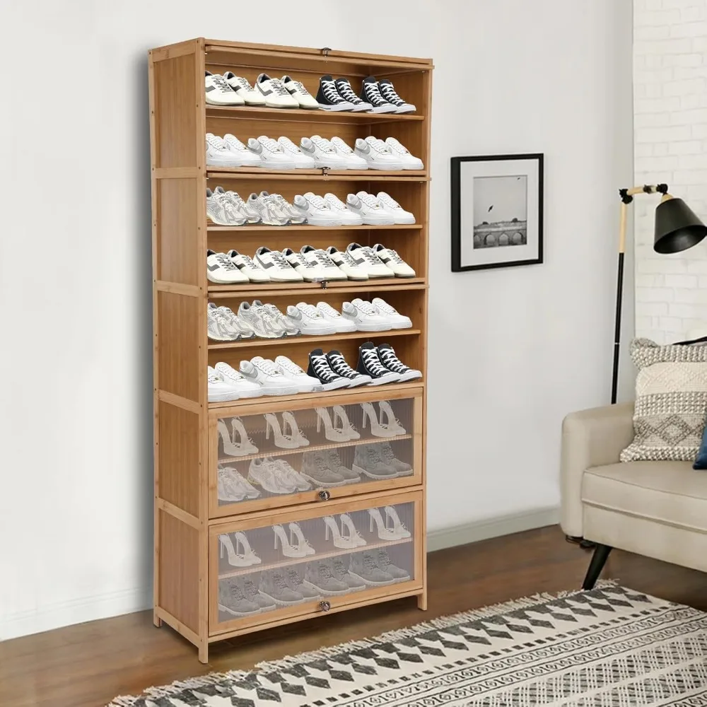 아크릴 도어가 있는 대나무 신발 수납장 - 가정용 10단 독립형 신발 정리대