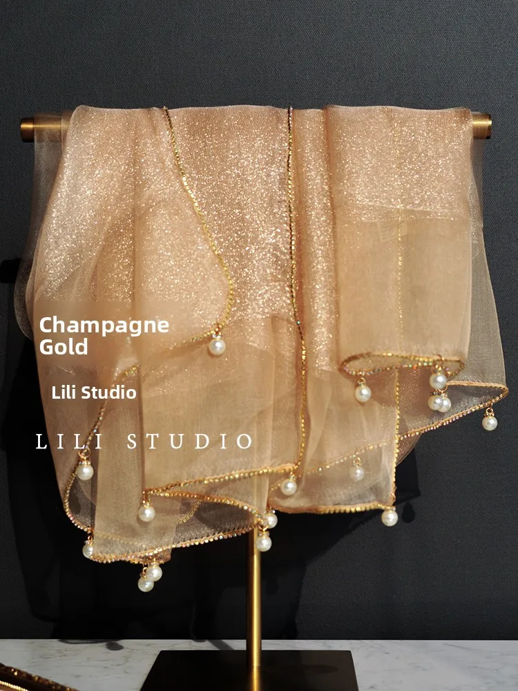 Echarpe-en-tulle-rigide-ornee-de-perles-dorees-champagne-chaine-de-diamants-etincelante-vetement-d'exterieur-tendance-robe-de-soiree-feerique-et-magnifique-a