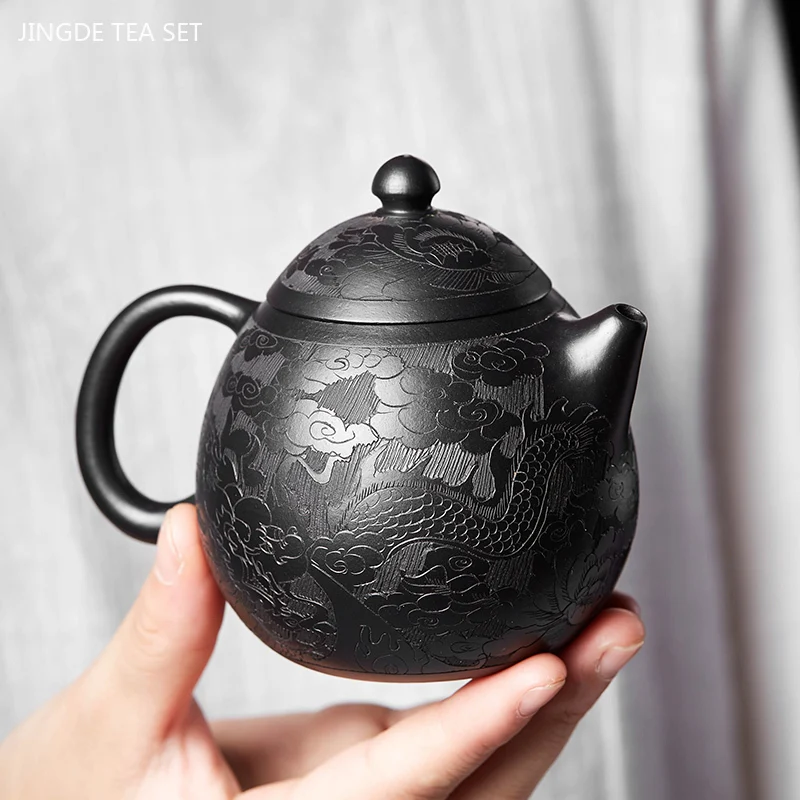 200ml Boutique Yixing Purple Clay Teapot Hand-carved Dragon Egg Pot Black Mud Beauty Tea Infuser Chinese Zisha Tea Accessories