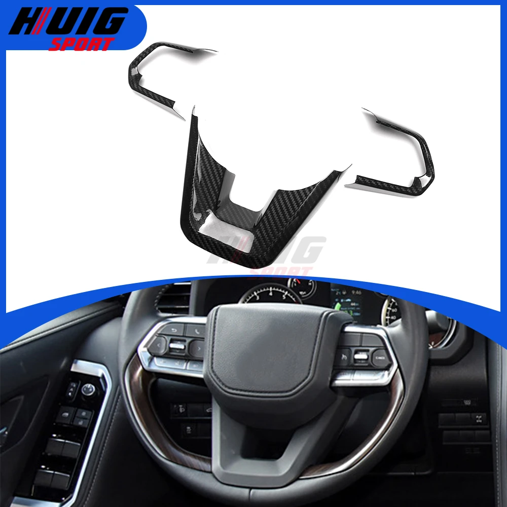 Carbon Fiber Car Interior Steering Wheel Frame Cover Sticker Trim Accessories For Toyota Land Cruiser 300 LC300 2022 2023 2024