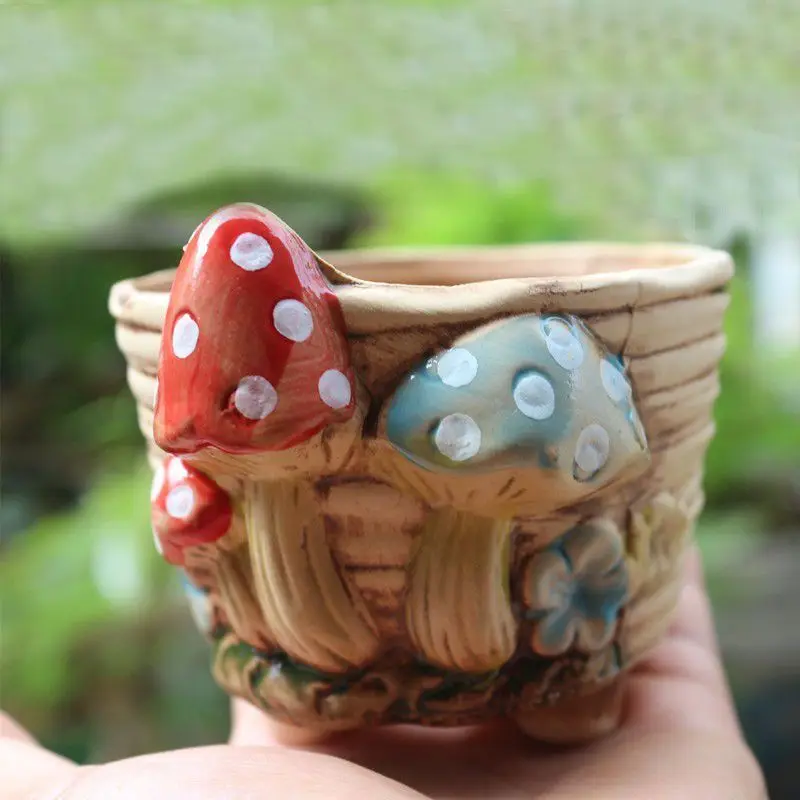 

Hand Drawn Pottery Mushroom Flowerpot Fairy Horticultural Cute Retro Room Decoration Desktop Balcony Plant Cultivation Pot