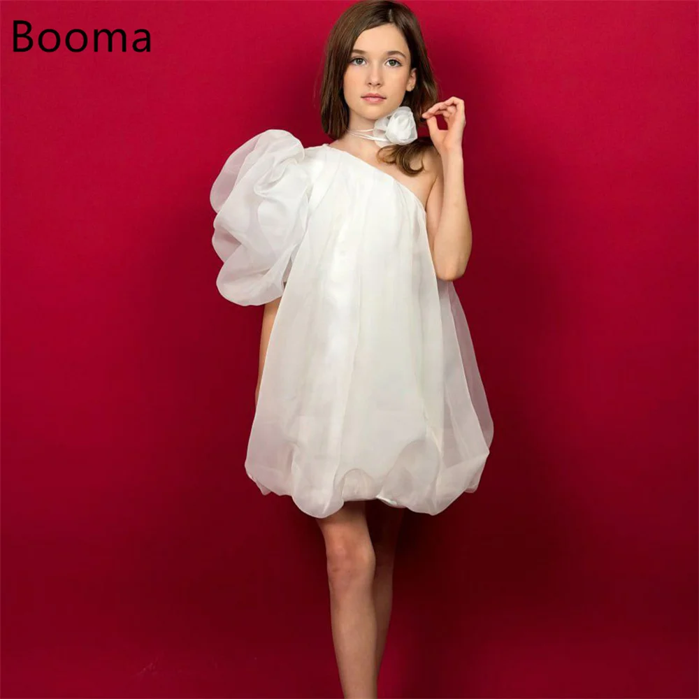 Booma a-line بكتف واحد مطوي زهور فتاة فساتين حفلات الزفاف للأطفال زهور بنات فساتين حفلات مخصصة 2025 #1
