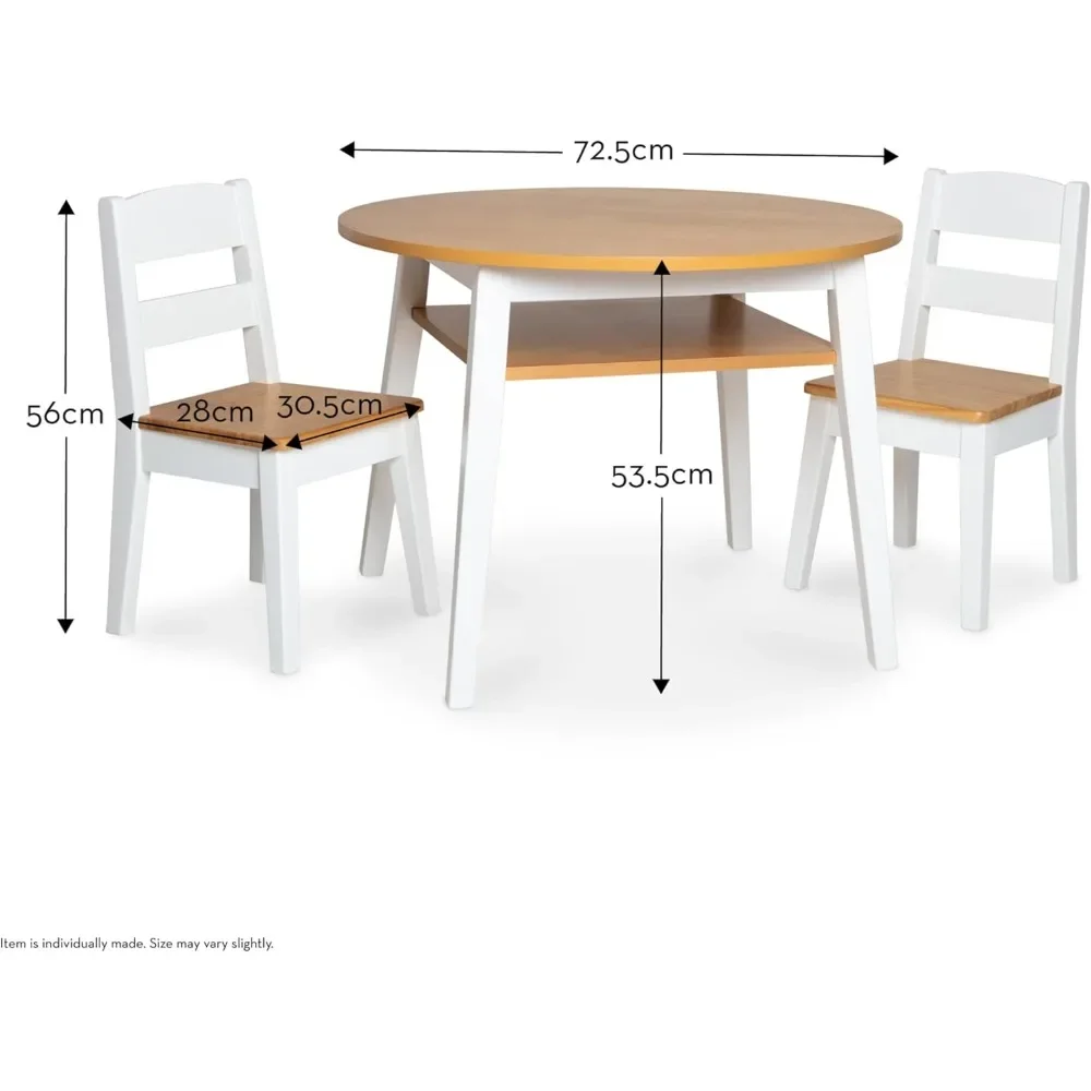 Melissa & Doug Wooden Round Table & 2 Chairs – Kids Furniture for Playroom, Light Woodgrain & White 2-Tone Finish - Two-Tone