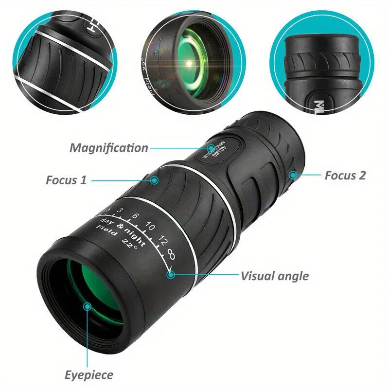 16x52 Outdoor Portable High Definition Green Film Monocular Telescope，HD Scope  Low Light Hiking Concert Photography Telescope