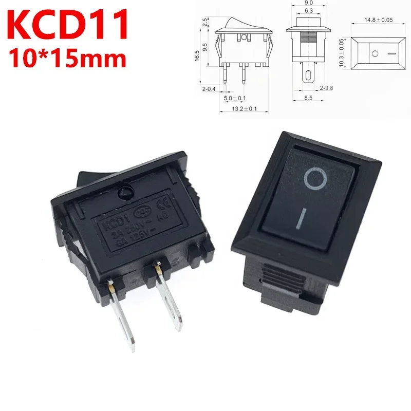 5/20/100 Stücke 2 Pins KCD1 Elektrische Power Boot Form SPST ON-OFF KCD11 Wippschalter Kippschalter