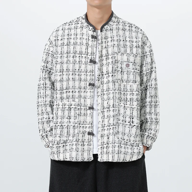 

Новый китайский мужской костюм Jaet Small Fraance Sle в клетку в стиле ретро с воротником-стойкой Zhongan, костюм на пуговицах Hanfu, топ из полиэфирного волокна