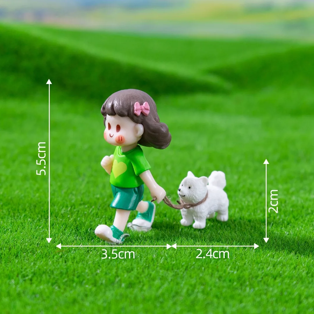Leisure Girl with Dog Figurine - DIY Dollhouse Ornament for Micro Landscape & Desk Decor (Without Leash) view 6