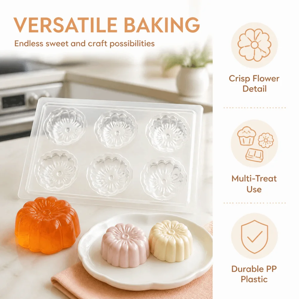 Candy Coating Daisy Flower Jelly Mold 6 Grids PP Pudding Mold Non-stick Chocolate Candy Mold Cake Baking