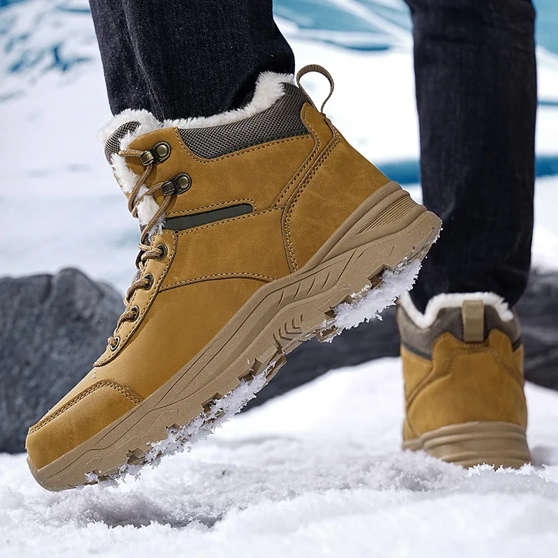 

Men's Winter Boots Warm Large Men's Hiking Shoes Outdoor Lightweight High Top Snow Boots Wear resistant and Anti slip