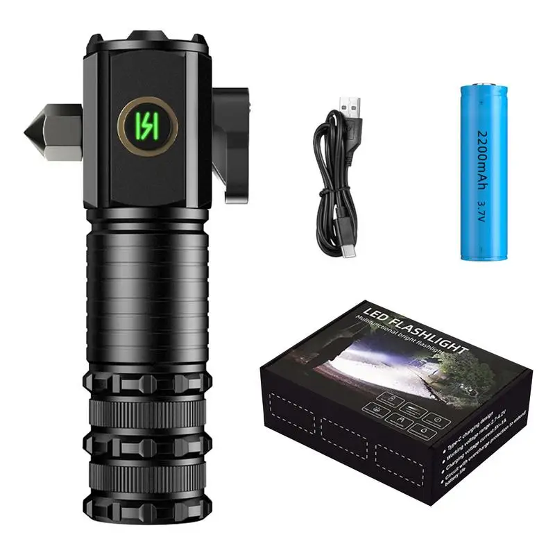 Pocket LED Flashlight Rechargeable Flashlight With Window Hammer Magnetic Flashlight Waterproof Flashlight Adjustable Brightness