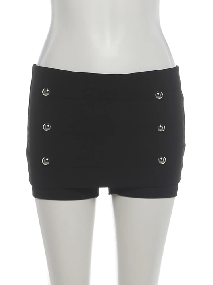 Sisterlinda Damen Hottie Short mit zweireihiger Dekoration, Falten, elastische Taille, hohe Elastizität, Hottie Midnight Fashion Streetwear – Detail 6