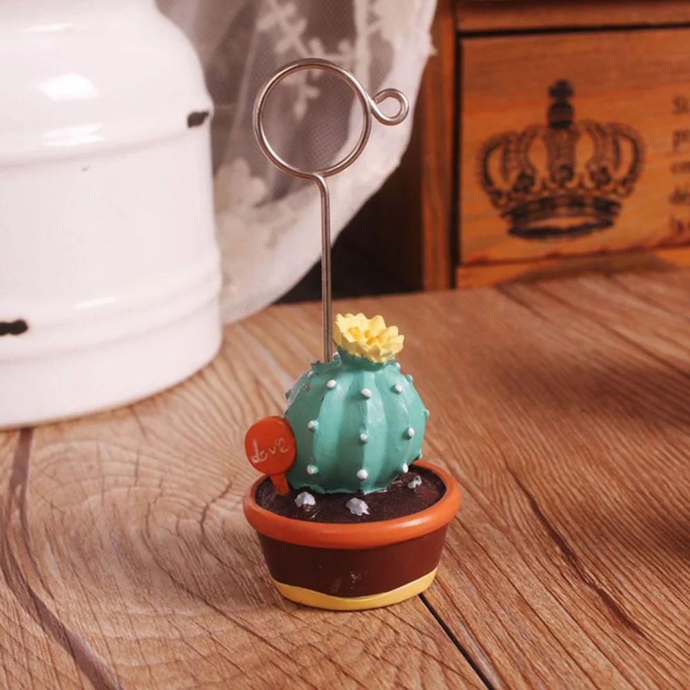 Creative Succulent Note Clip Mini Bonsai Simulation Cactus Desktop Ornaments Desk Message Clip Business Card Holder Decoration