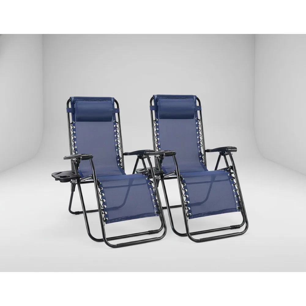 

Zero Gravity Chair Set of 2, Portable Folding Recliner with Cup Holder & Pillow for Beach Camping Poolside Outdoor