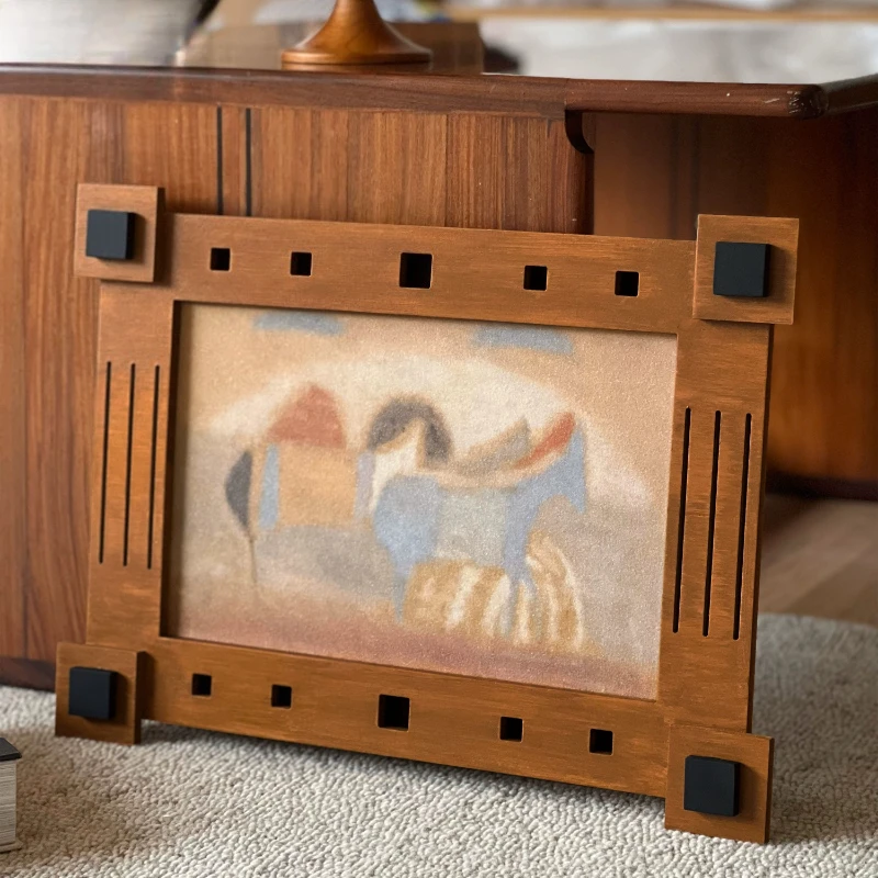 Vintage Sandstone Sideboard Painting Irregular Carved Frame Artwork Rare Elegant Wall Decor Home Styling Arts Interior Decor