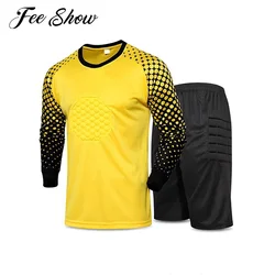 Kids Boys Soccer Training Suit Tracksuit Sponge Padded Protection Tops with Elastic Waistband Shorts Set for Football Goalkeeper