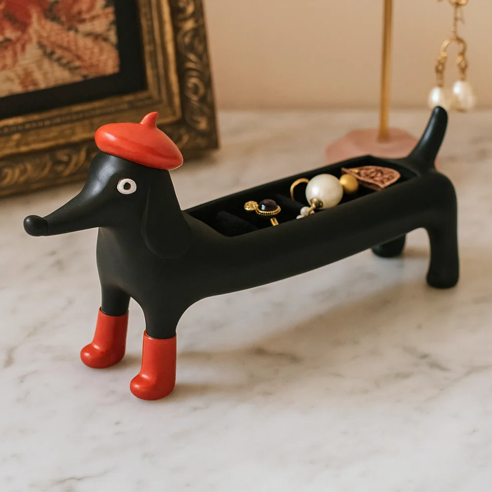 

Resin Dachshund Ring Organizer Ring Holder Display Stand Jewelry Display Box Dustproof Exquisite Ring Trinket Storage Box