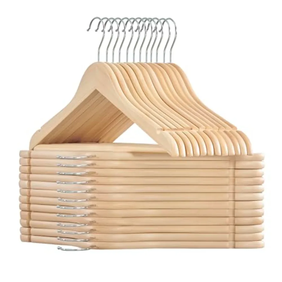 

Wooden Hangers, of, Coat Hangers, Non-Slip, Pants Bar, 360° Swivel Hooks, for Jackets, Shirts, Coats, Natural Wood UCRW010N24